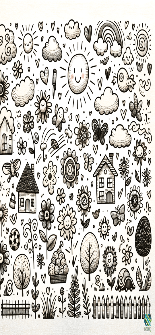 Whimsical Black and White Doodle Collage