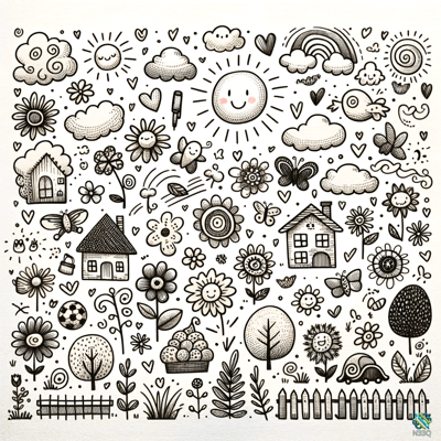 Whimsical Black and White Doodle Collage