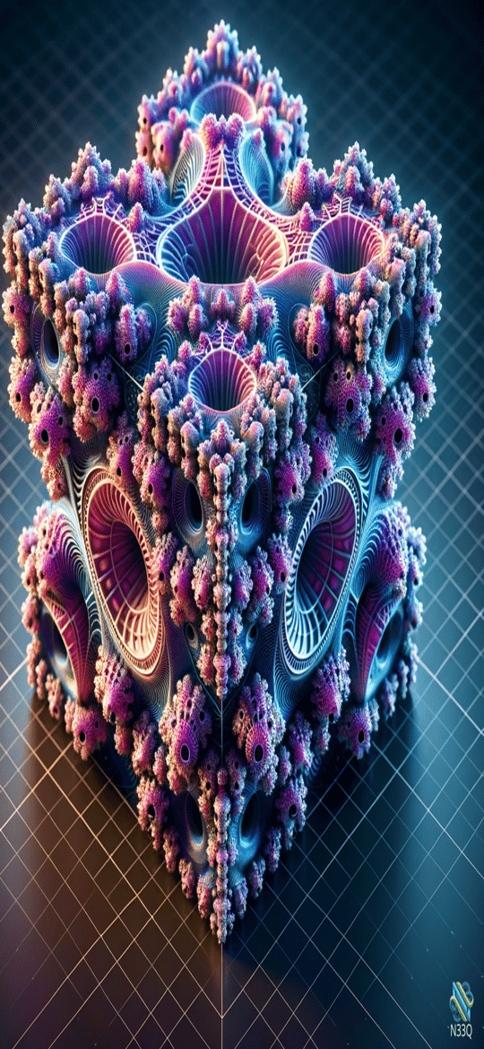 Intricate Neon Fractal Cube Structure