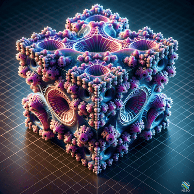 Intricate Neon Fractal Cube Structure