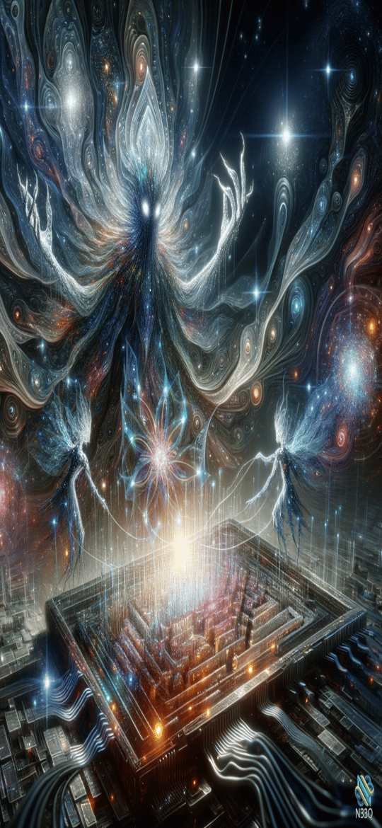 Celestial Entity Over Cosmic City Maze