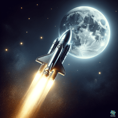 Space Shuttle Launching Toward the Moon