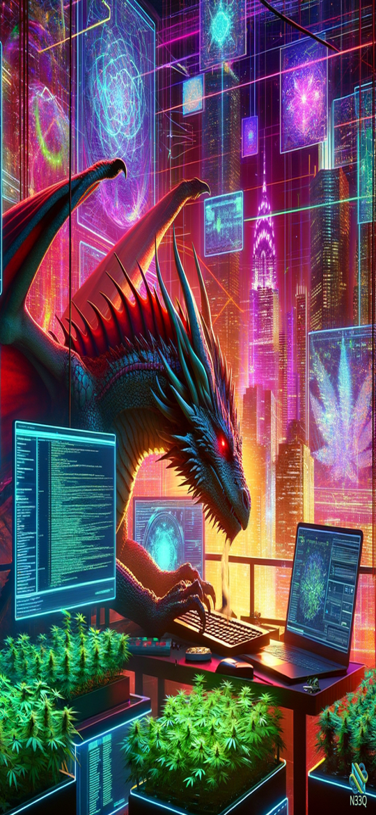 Cyberpunk Dragon Coding in Neon City