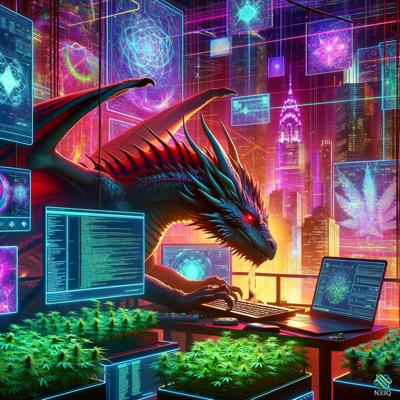 Cyberpunk Dragon Coding in Neon City