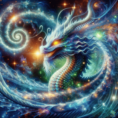 Majestic Dragon Amidst Swirling Cosmic Galaxies