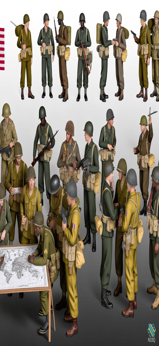 WWII Soldiers Planning Around Map Table