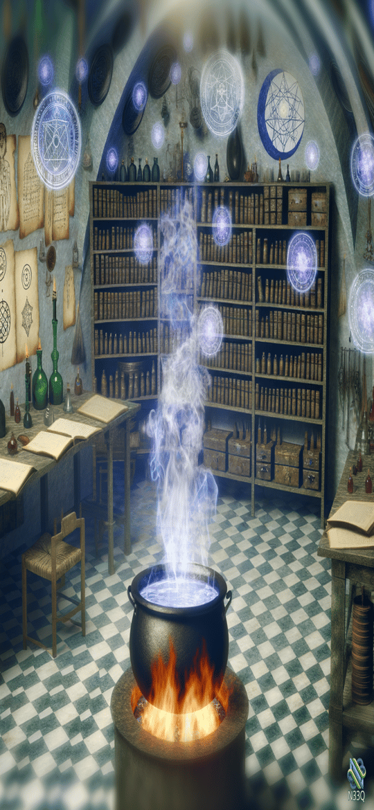 Alchemist Laboratory with Glowing Cauldron