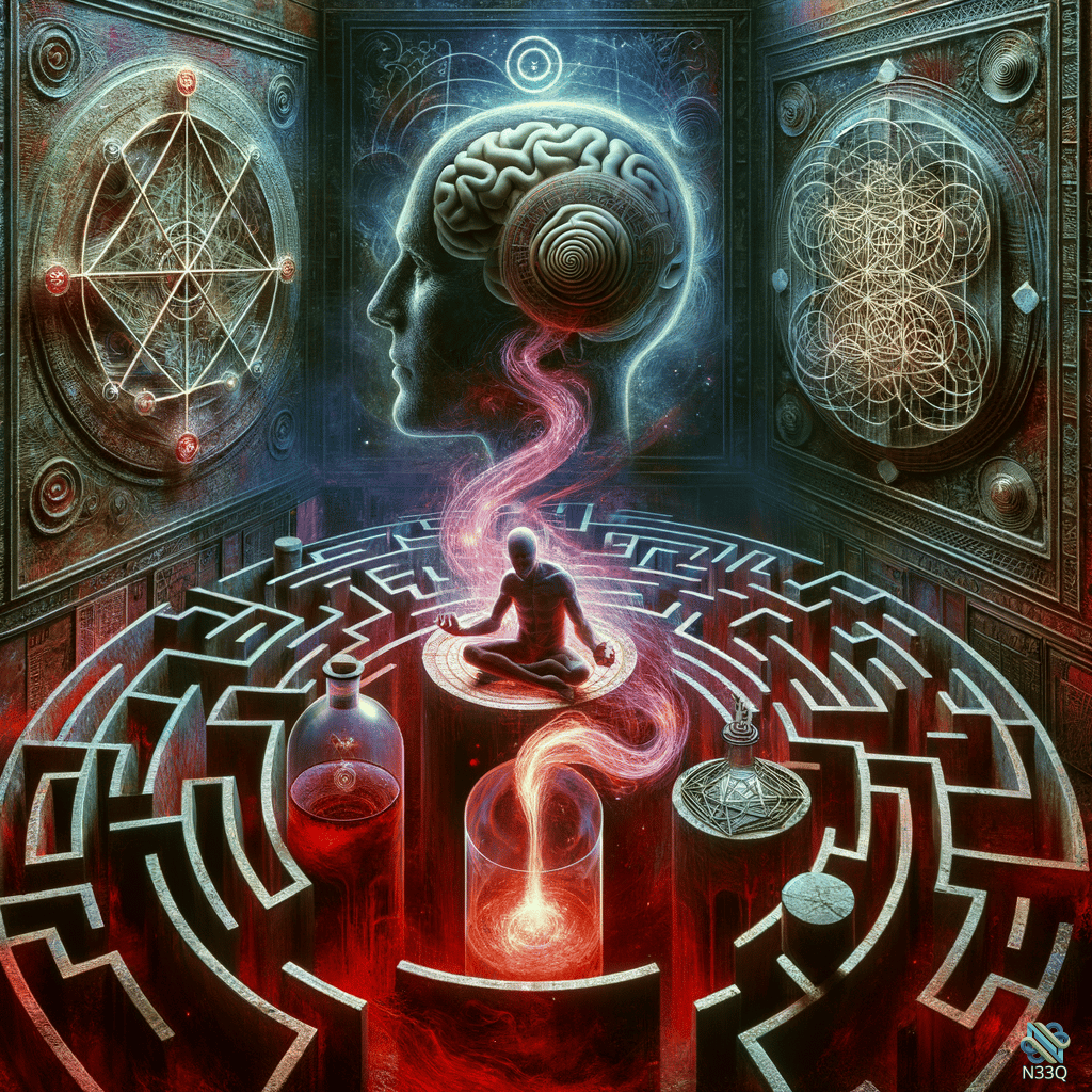 Brain Silhouette Energizing Meditator in Maze