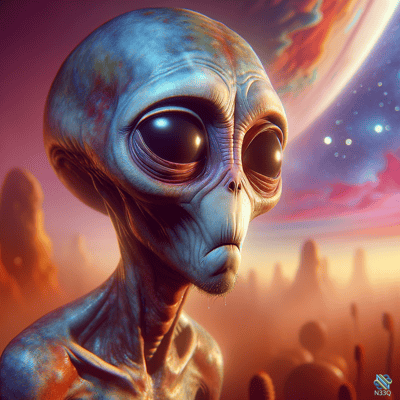 Blue Alien with Large Eyes in Space