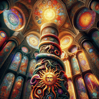 Serpent Pillar in Stained Glass Cathedral