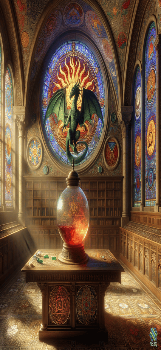 Dragon Stained Glass Over Glowing Orb