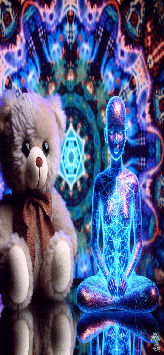 Teddy Bear and Blue Meditation Figure