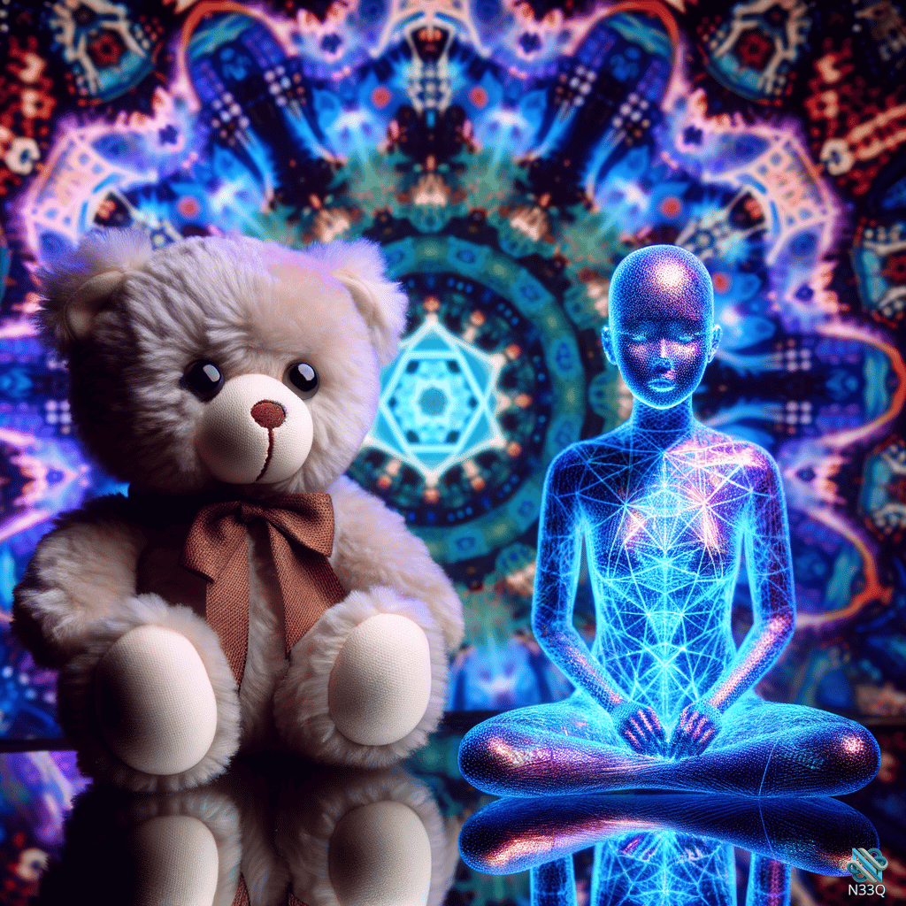 Teddy Bear and Blue Meditation Figure