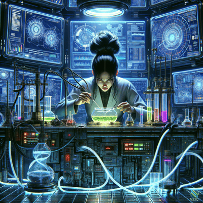 Female Scientist Experimenting in Futuristic Laboratory