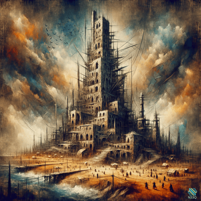 Scaffolded Tower Ruins by Stormy Shore