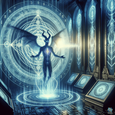 Winged Demon in Blue Sigil Chamber