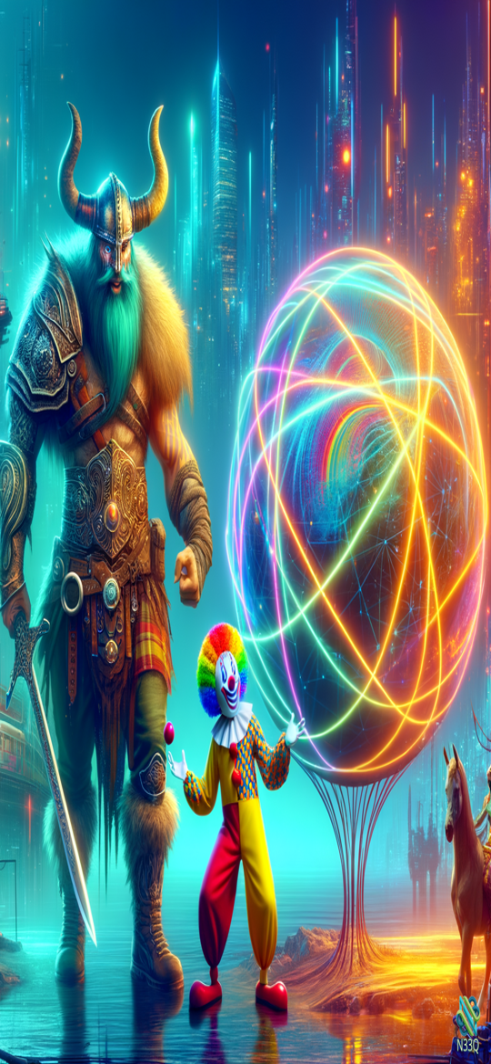 Viking Warrior and Clown with Neon Orb