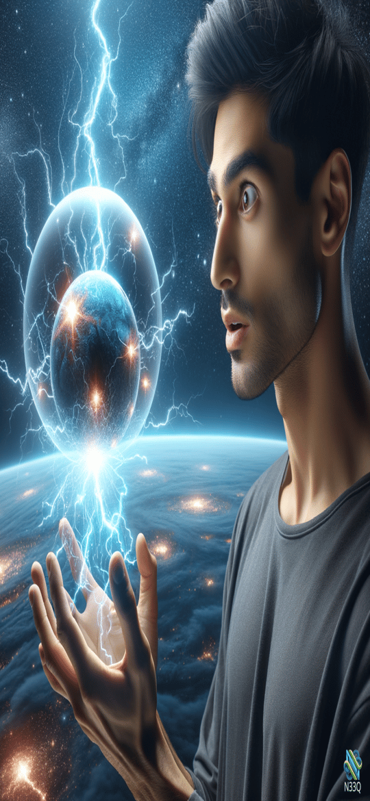Man Channeling Lightning to Glowing Earth Sphere