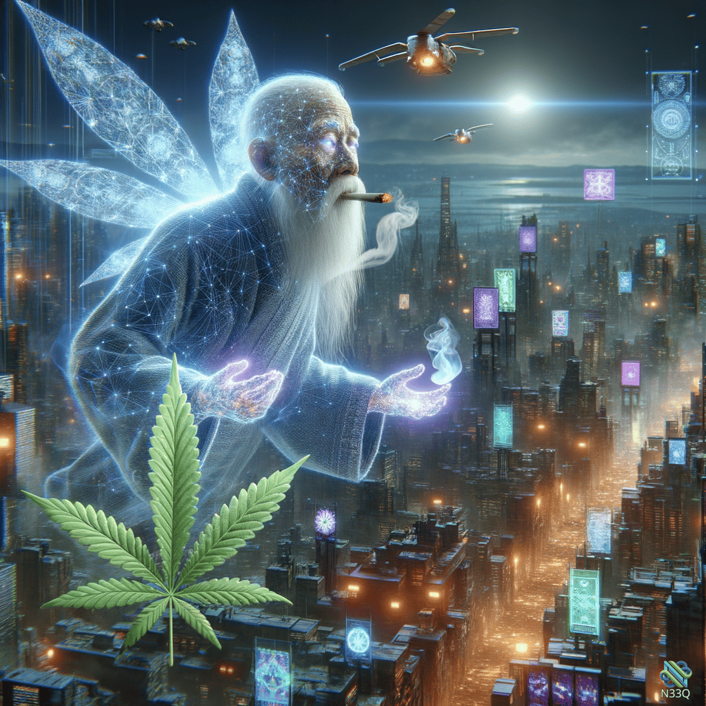 Cyberpunk Fairy Elder over Neon City