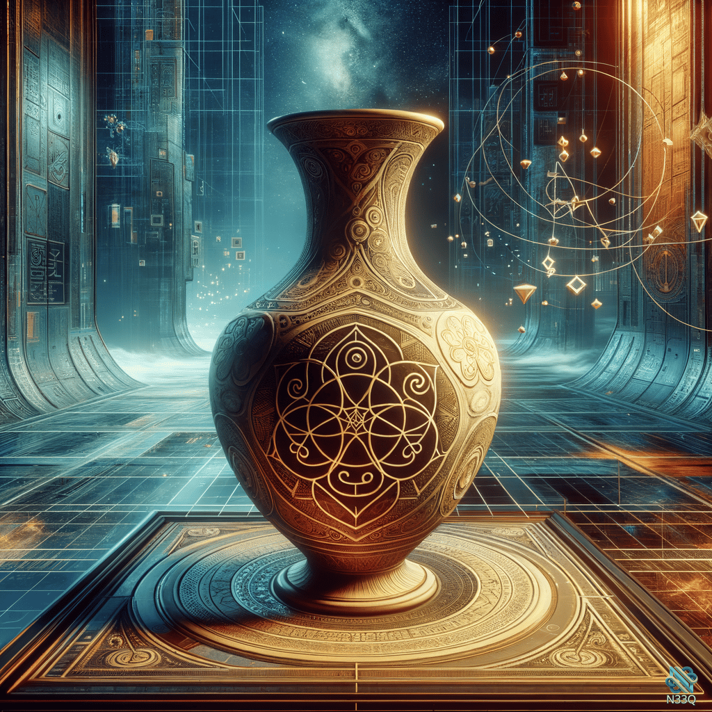 Ornate Golden Vase in Futuristic Corridor