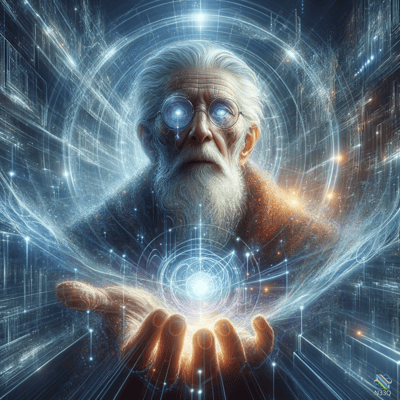 Elderly Sage Holding Cosmic Energy Orb
