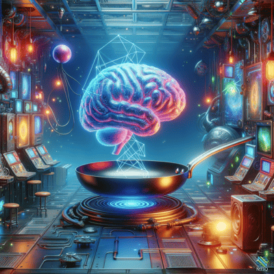 Glowing Brain Hovering Over Frying Pan
