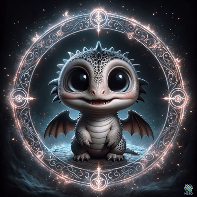 Baby Dragon in Glowing Rune Circle