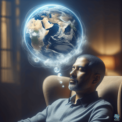 Man Dreaming of Floating Earth