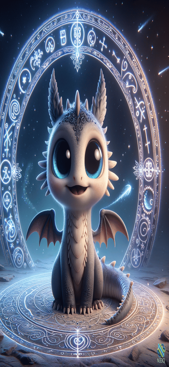 Cute Baby Dragon in Glowing Rune Circle