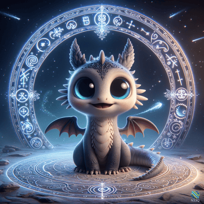 Cute Baby Dragon in Glowing Rune Circle