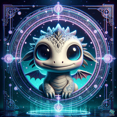 White Baby Dragon in Magical Rune Circle
