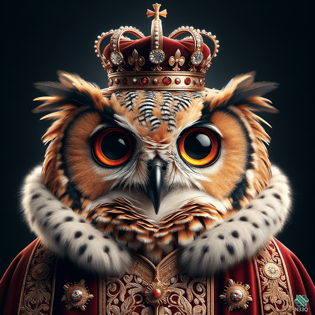 Crowned Owl in Royal Red Robes