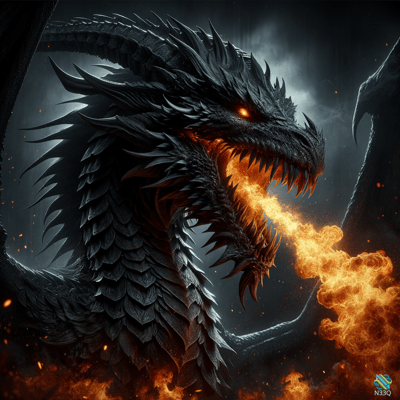 Black Dragon Breathing Orange Fire