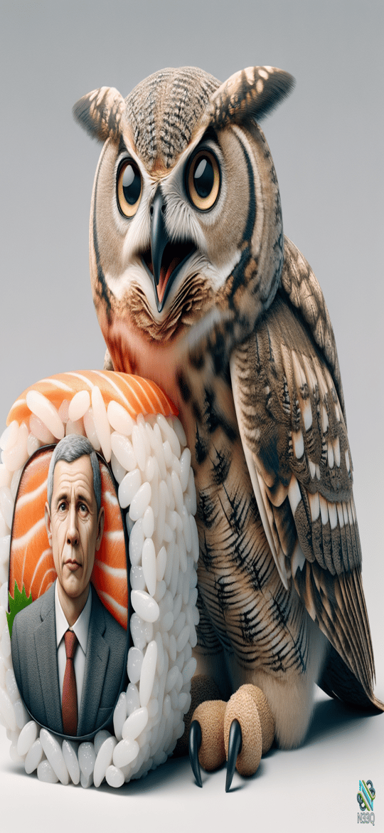 Owl Beside Sushi Roll With Portrait