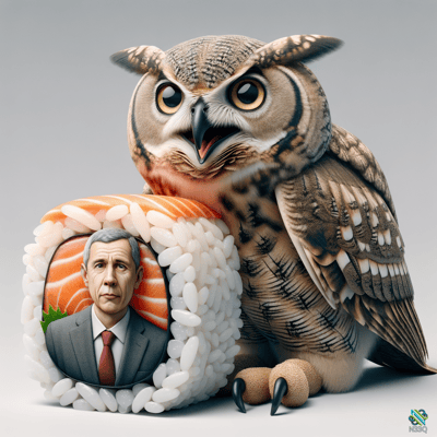 Owl Beside Sushi Roll With Portrait