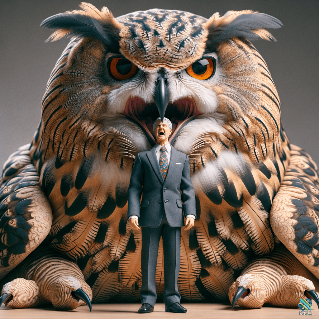 Tiny Businessman Facing Giant Owl