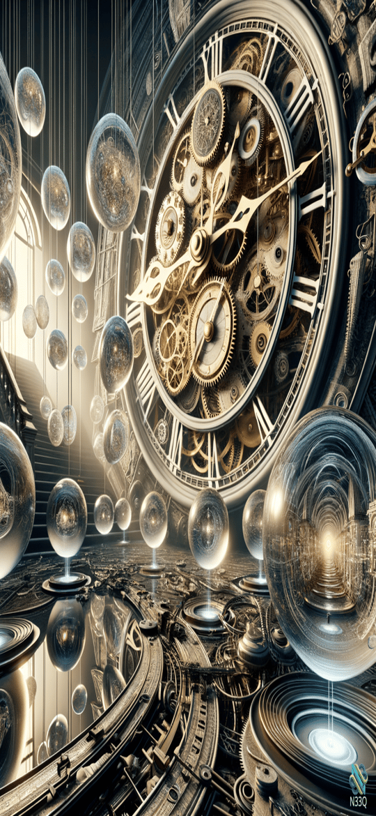 Giant Clockwork Surrounded by Floating Spheres