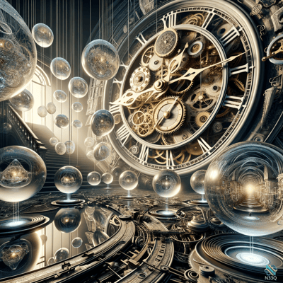 Giant Clockwork Surrounded by Floating Spheres