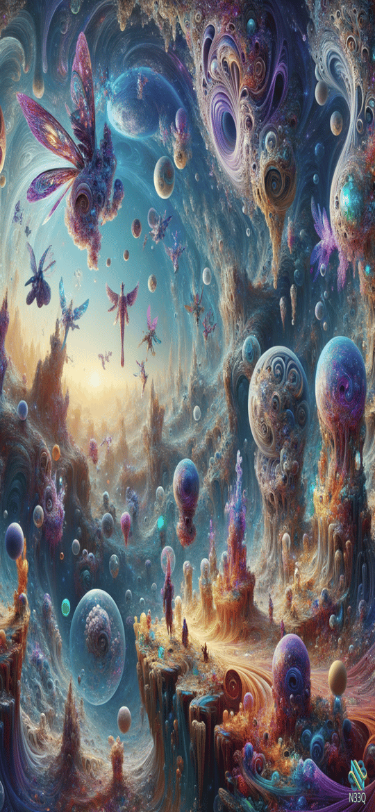 Fantasy Realm with Fairies and Floating Orbs
