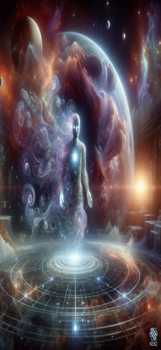 Luminous Figure in Cosmic Nebula Portal