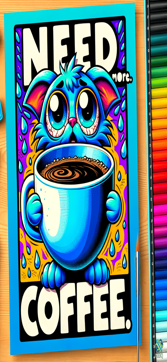 Blue Creature Needs Coffee Poster