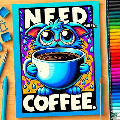 Blue Creature Needs Coffee Poster