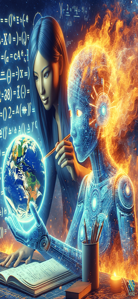 Woman and Robot Studying Earth Globe