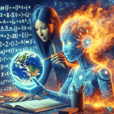Woman and Robot Studying Earth Globe