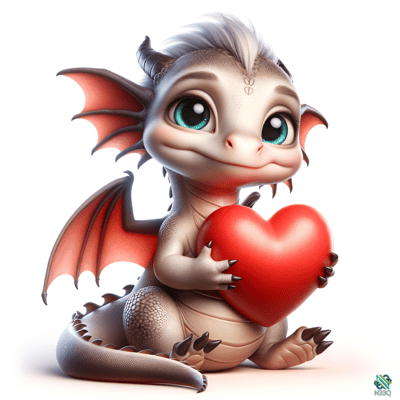 Baby Dragon Holding Red Heart
