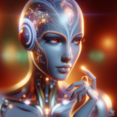 Cyborg Woman with Glowing Circuits