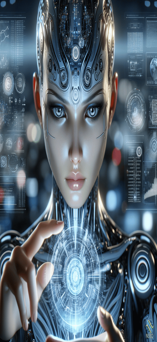 Cyborg Woman with Holographic Interface