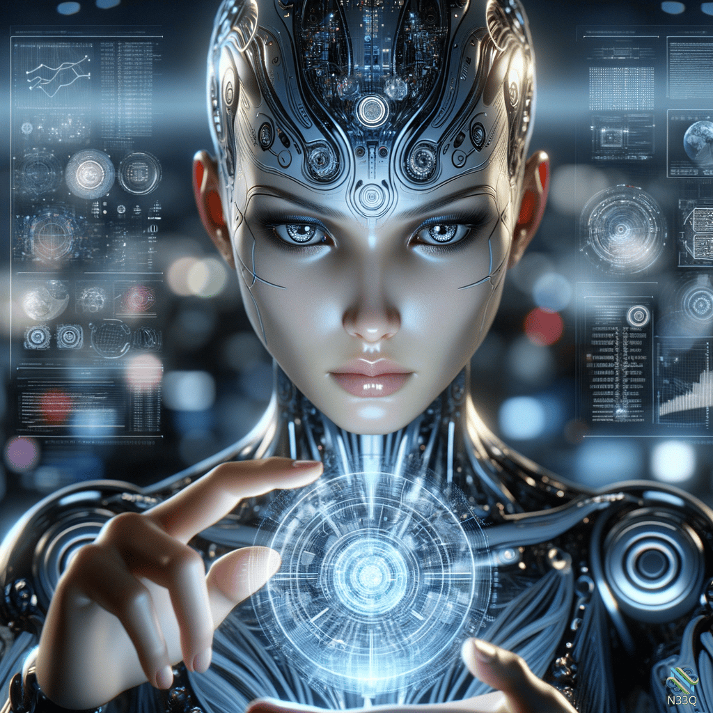 Cyborg Woman with Holographic Interface