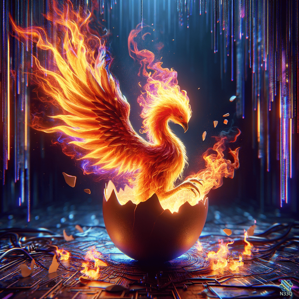 Fiery Phoenix Emerging from Cracked Egg
