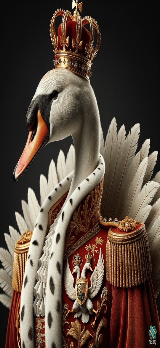 Crowned Swan in Royal Ermine Robe